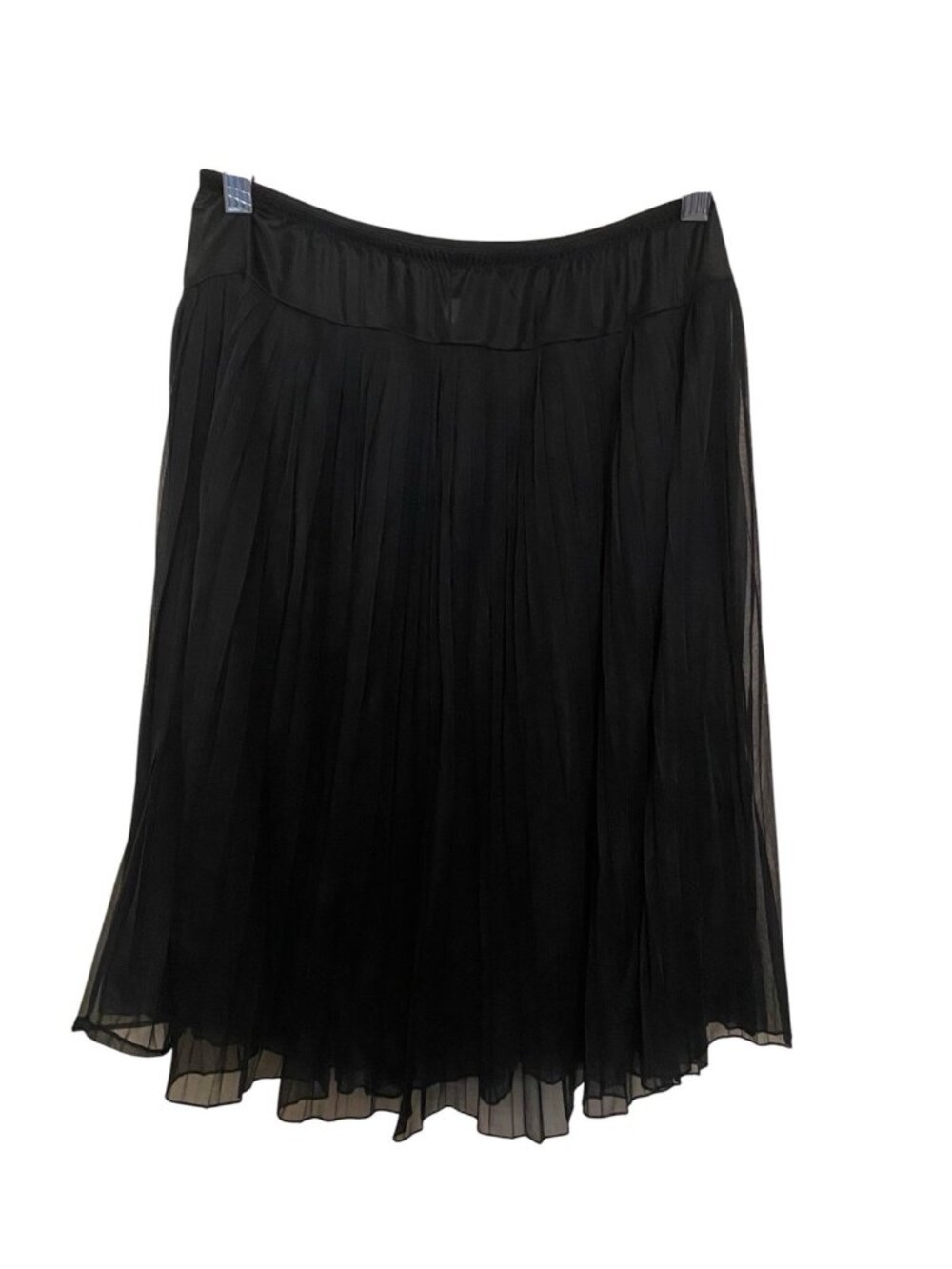 VTG Vanity Fair Slip Black SZ L Skirt Nylon Fan Pleated Sheer Goth Fairy Grunge